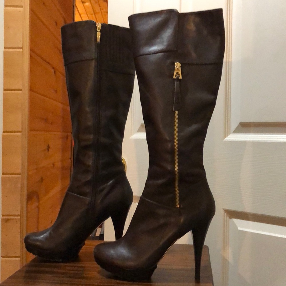 Soft Dark Brown Leather Knee High Boots